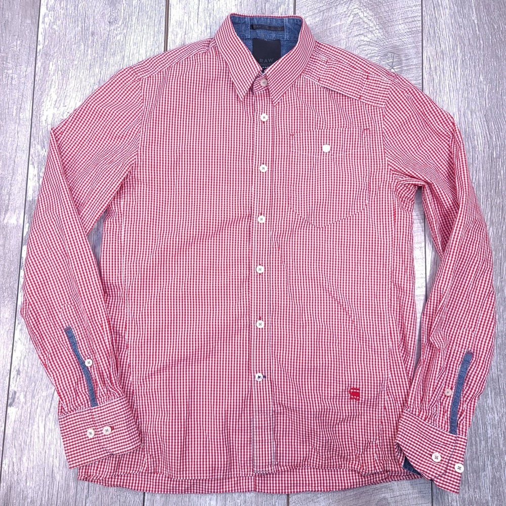 G-Star Raw Yale 3D Shirt Mens M Red Gingham Correct Line Long Sleeve